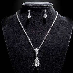 Silver-Tone Teardrop Crystal Necklace & Earring Set